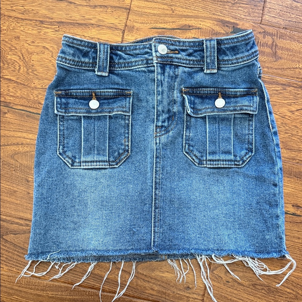 Art Class Blue Denim Skirt with Frayed Hem
